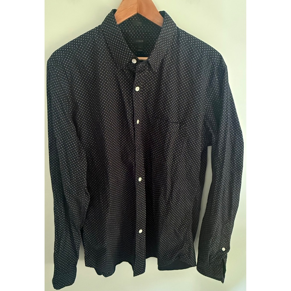 J.Crew Mens Slim Fit Navy Blue Polka Dot Long Sleeve Button Down Shirt Large